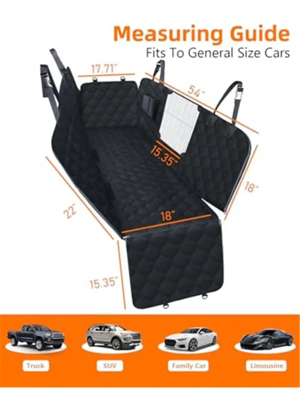 Dog Car Seat Cover for Back Seat Waterproof Dog Hammock for Pets